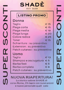 Listino Prezzi promozionali parrucchiere Moncalieri